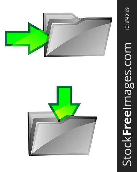 Folders with green arrows. A vector. Without mesh.