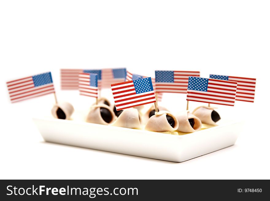 Little american party flags in mini sandwitches