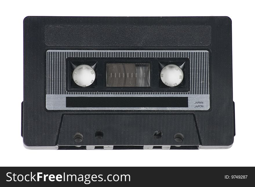 Classic, retro audio cassette tape on white background