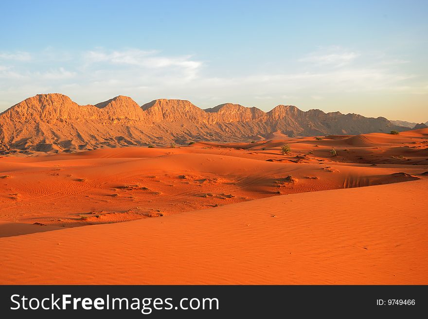 Desert landscape just before sunset