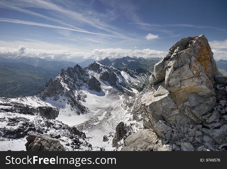 Looking out across the Austrian Alps, from a crag just below the summit of Valluga. Looking out across the Austrian Alps, from a crag just below the summit of Valluga.