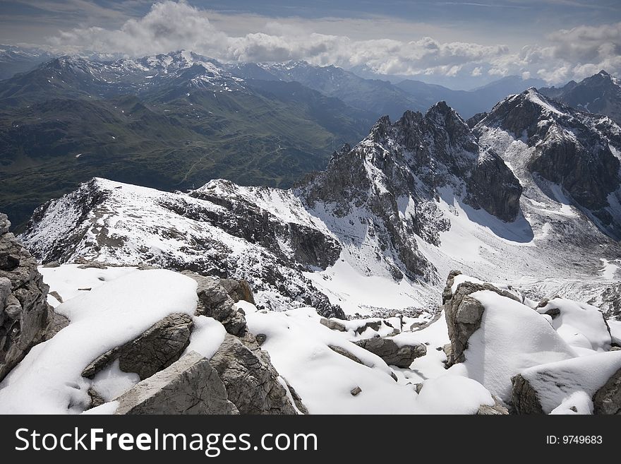 The view from the summit of Valluga, high in the Austrian Alps. The view from the summit of Valluga, high in the Austrian Alps.