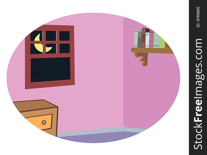 Cartoon illustration of a bedroom corner