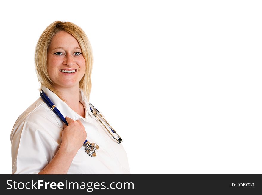 Doctor with stethoscope express happiness. Doctor with stethoscope express happiness