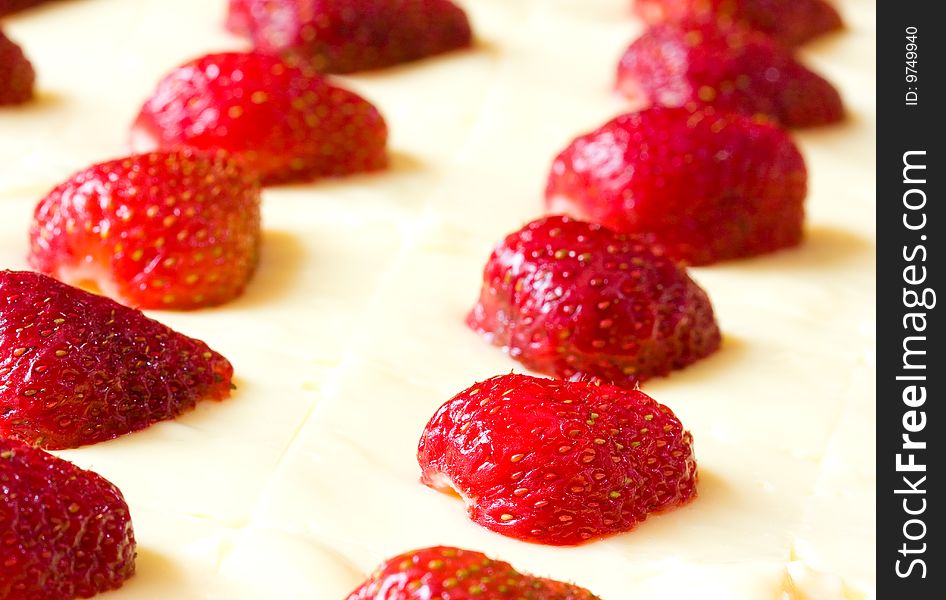 Close up of delicious looking strawberry fruit cake. Close up of delicious looking strawberry fruit cake