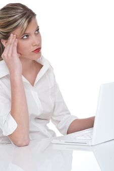 Blond Attractive Woman Working With Laptop Royalty Free Stock Photography