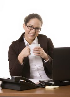 Young Business Woman Having Coffee Royalty Free Stock Photos