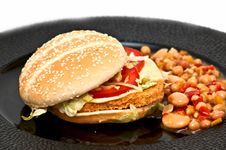 Chicken Burger With Bean Sallad Stock Photography Chicken Burger With Bean Sallad Stock Photography