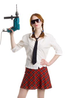 Girl With A Drill Royalty Free Stock Images Girl With A Drill Royalty Free Stock Images