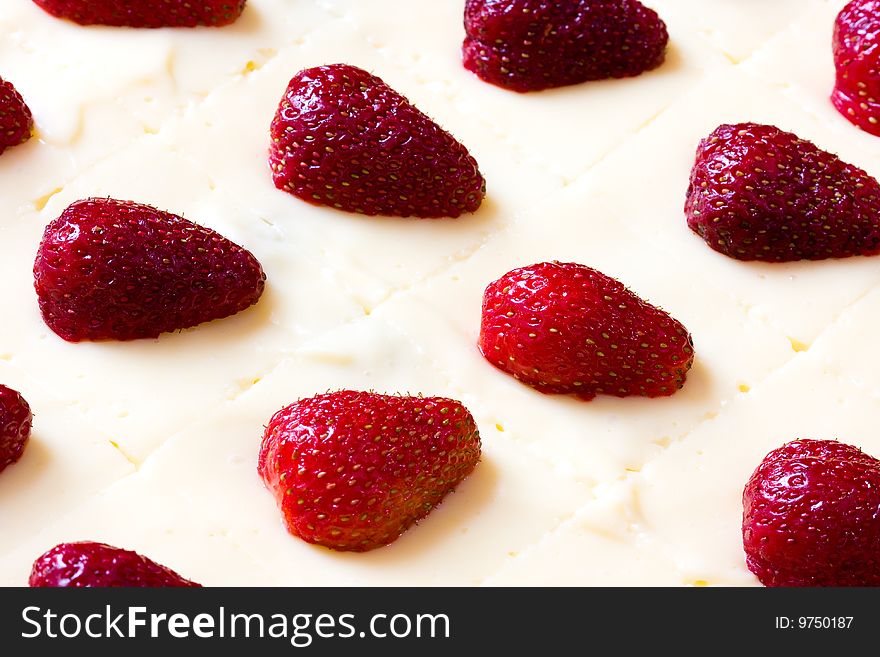 Close up of delicious looking strawberry fruit cake. Close up of delicious looking strawberry fruit cake