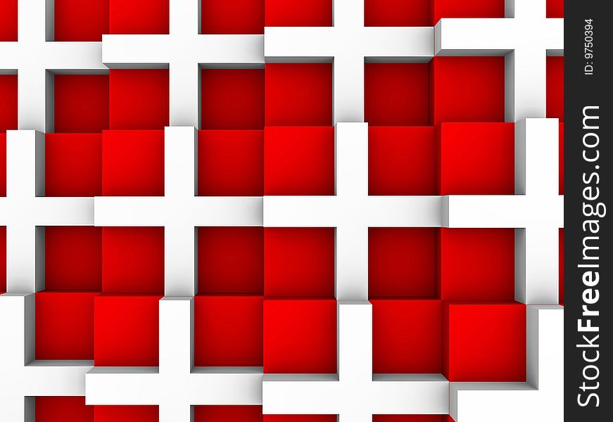 White Cross On A Red Background 3d Pattern