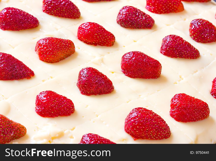 Close up of delicious looking strawberry fruit cake. Close up of delicious looking strawberry fruit cake