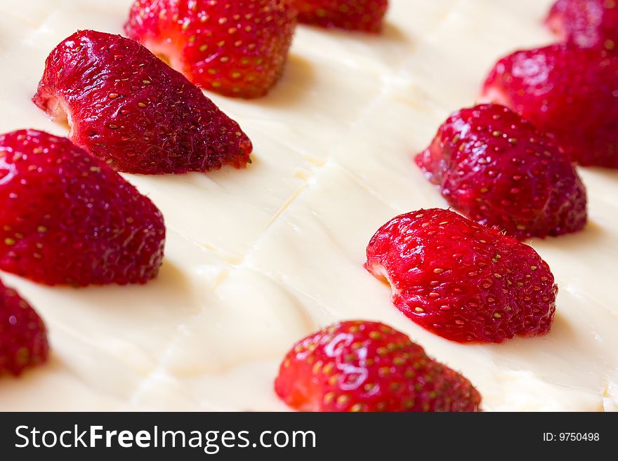 Close up of delicious looking strawberry fruit cake. Close up of delicious looking strawberry fruit cake