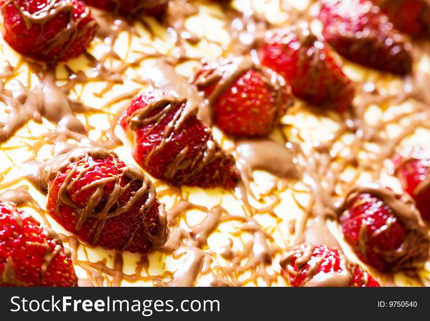 Close up of delicious looking strawberry fruit cake. Close up of delicious looking strawberry fruit cake