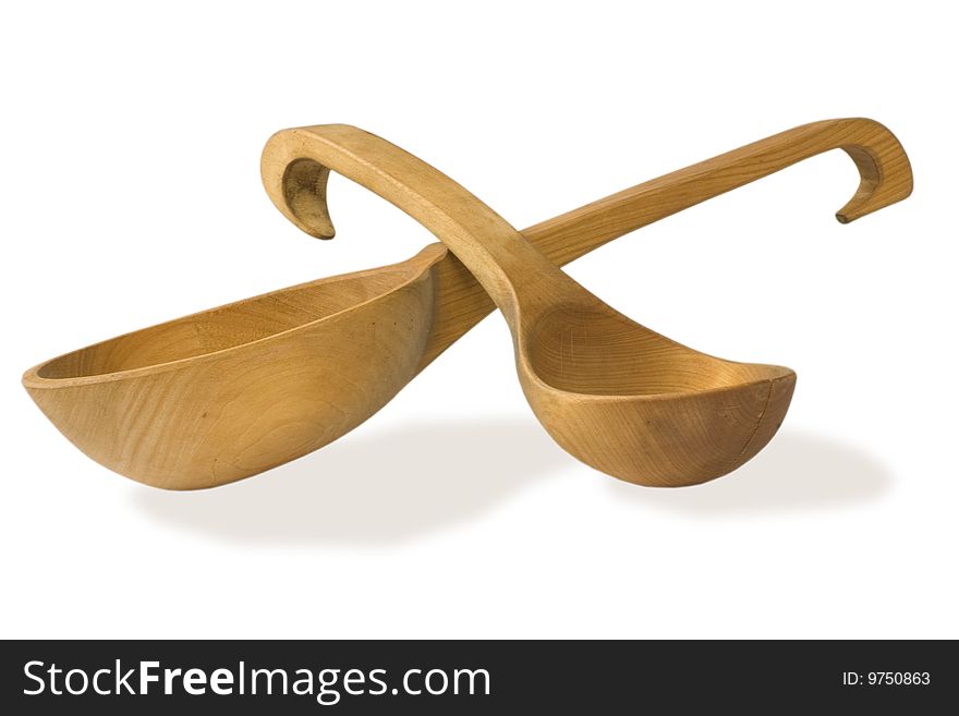 Two wooden ladle. isolated on white. clipping path inside