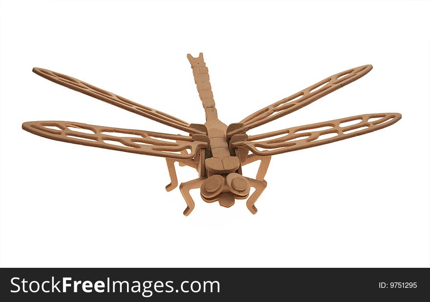 Dragonfly wooden model on white background