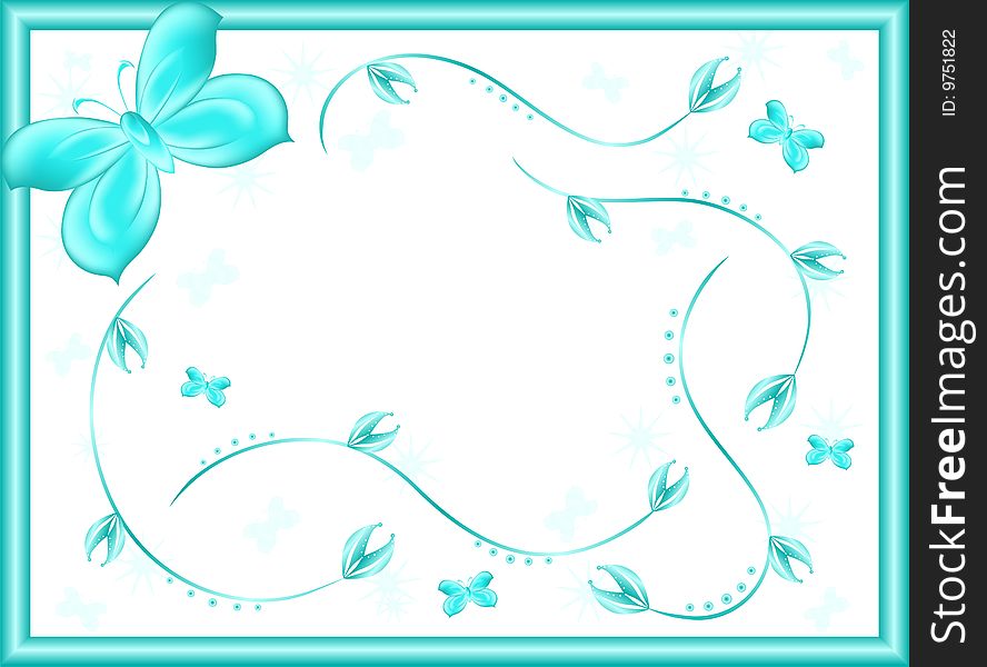 Blue flowers and butterfly on gradient background