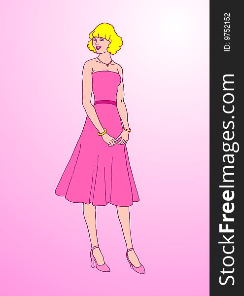 Blonde haired cartoon girl on pink background. Blonde haired cartoon girl on pink background