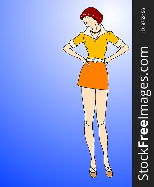 Red haired cartoon girl on blue background. Red haired cartoon girl on blue background