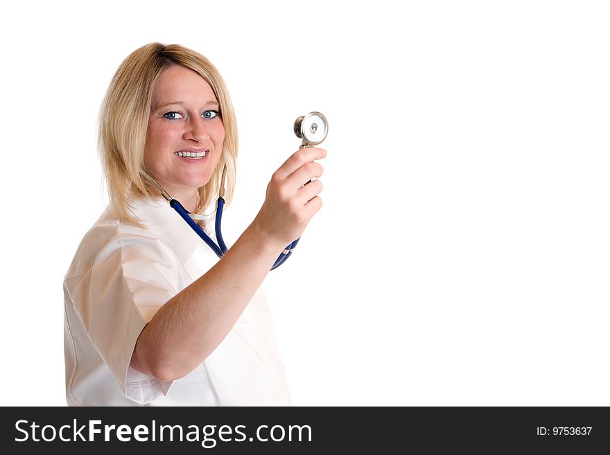 Medical Doctor shows Stetoscope into camera. Medical Doctor shows Stetoscope into camera