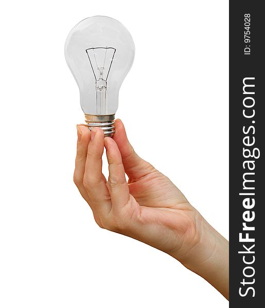 Bulb in a hand on a background