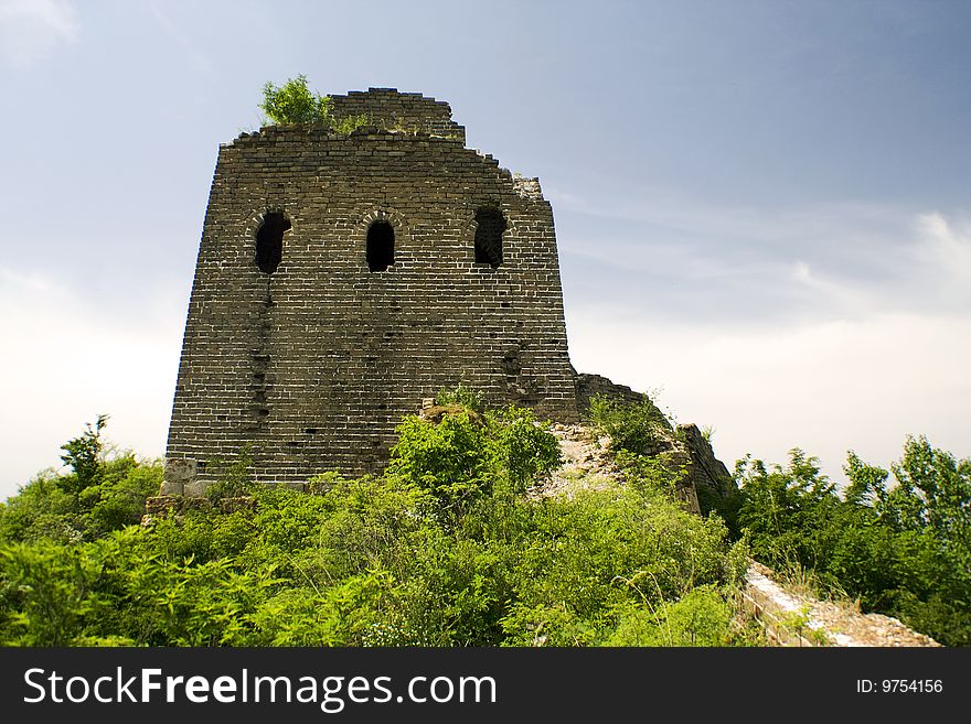 Watchtower Of The Great Wall On Top Of A Hill