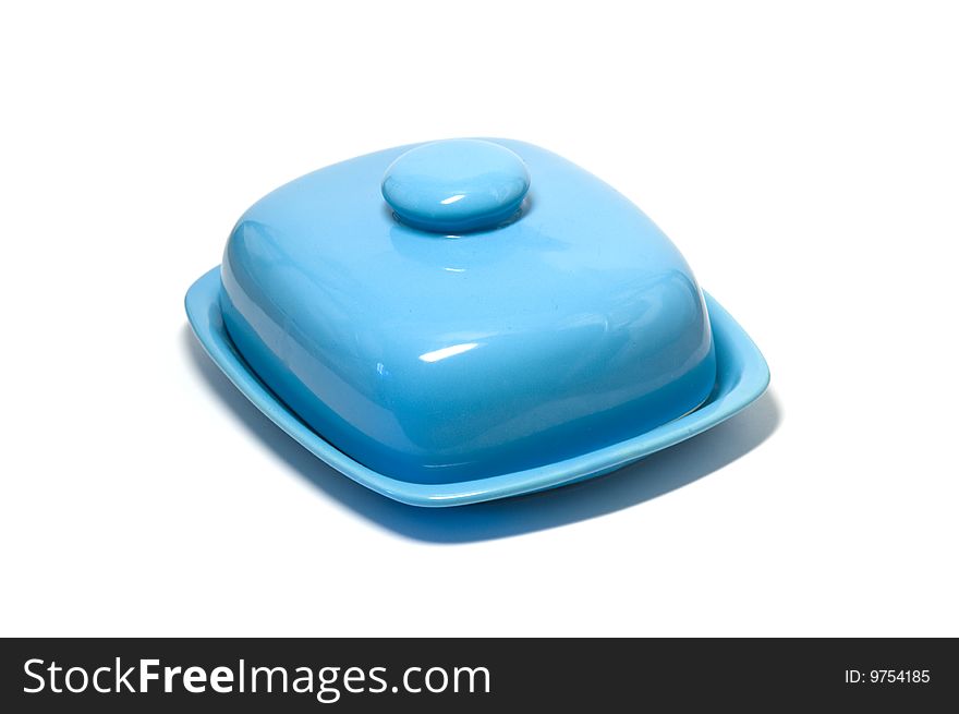 Butterdish blue color on the white background, isolated