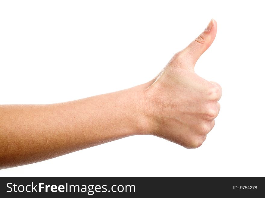 Female hand demonstrating All right gesture on the white background. Female hand demonstrating All right gesture on the white background