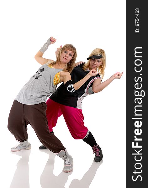 Two girls dancing modern dance