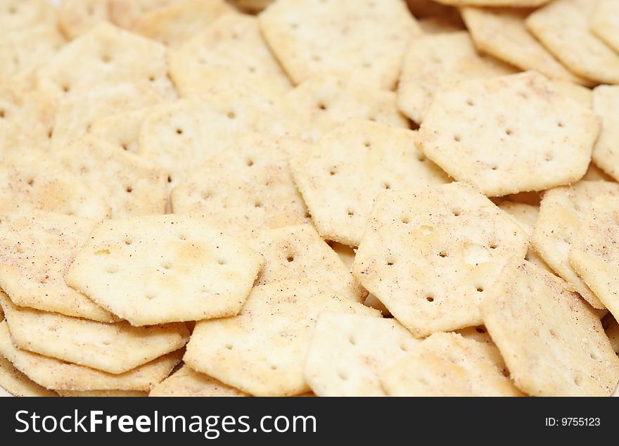 A macro shot of a heap of crackers.