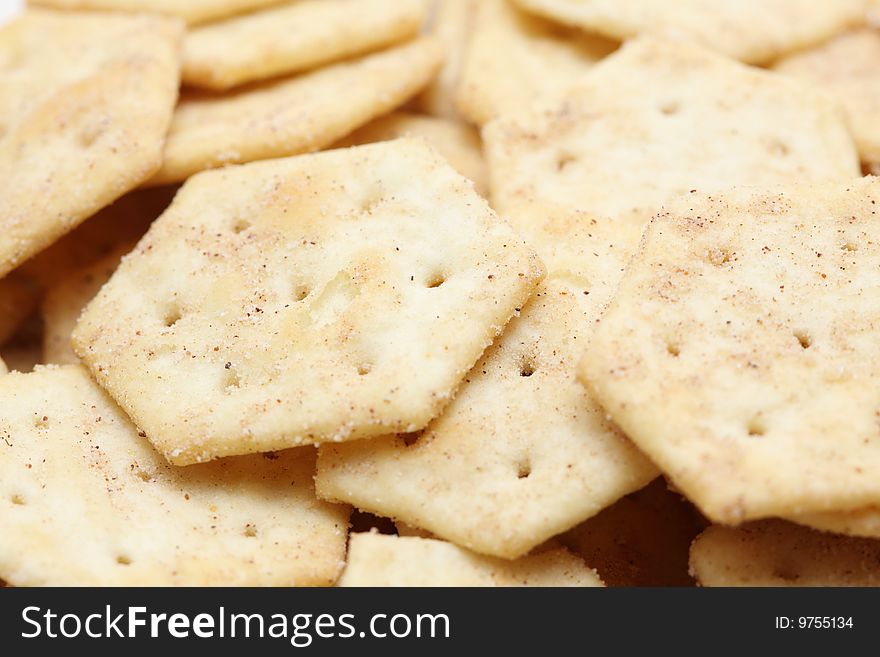 A macro shot of a heap of crackers.