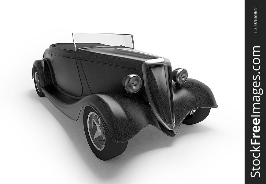 Old-fashioned car 3d illustration on white with shadow. Old-fashioned car 3d illustration on white with shadow