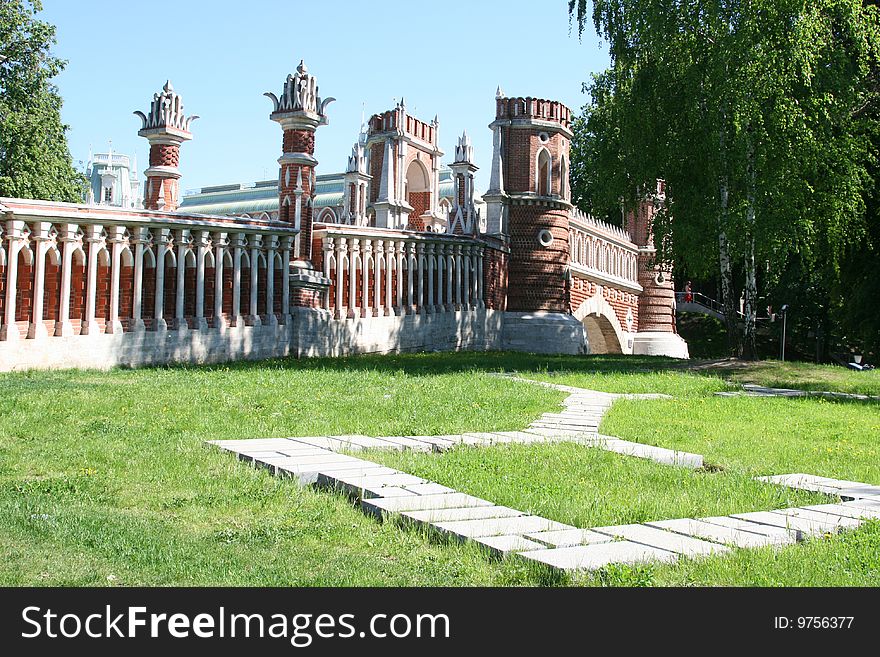 Architectural construction from an old brick in the city of Moscow