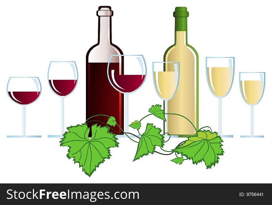 Clip-arts of wine and grape leaves. Clip-arts of wine and grape leaves