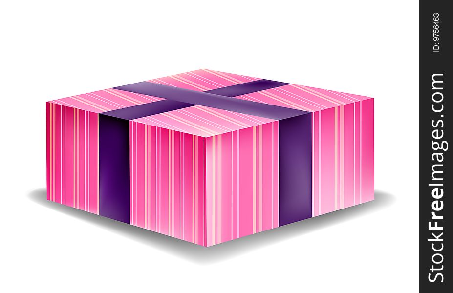 Pink gift box with purple ribbon isolate on the white background