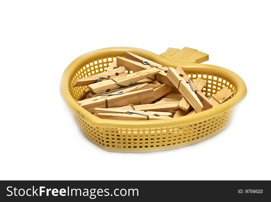 Photo of isolated clothespins on white