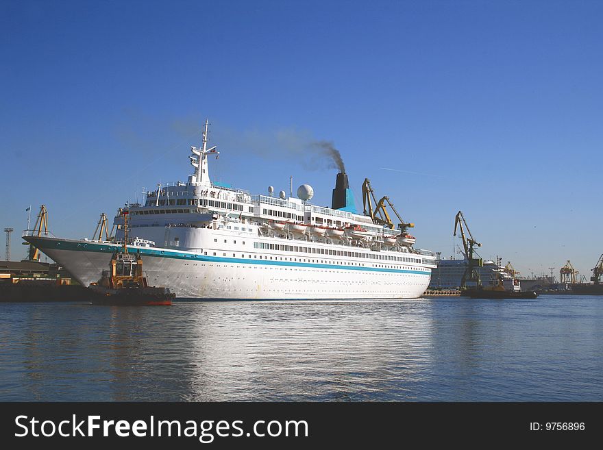 Large cruise ship in the harbor of St. Petersburg