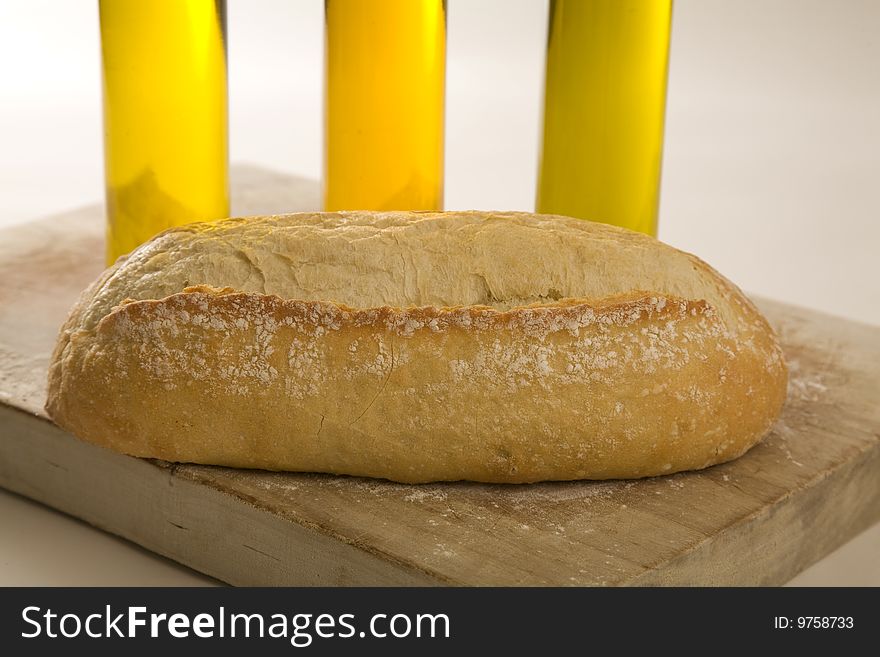 Artisan bread on cutting board.