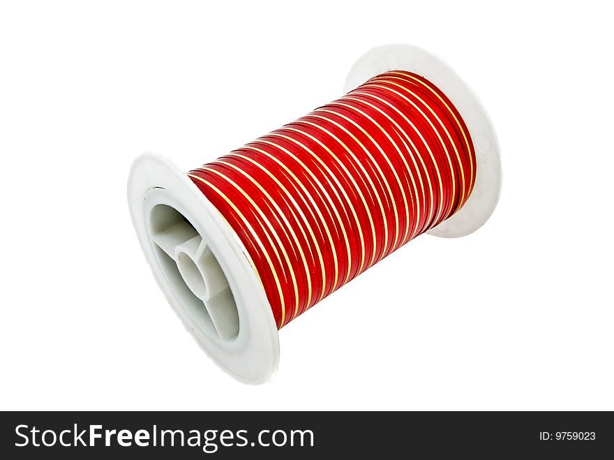 Bobbin of red ribbon isolated. Bobbin of red ribbon isolated