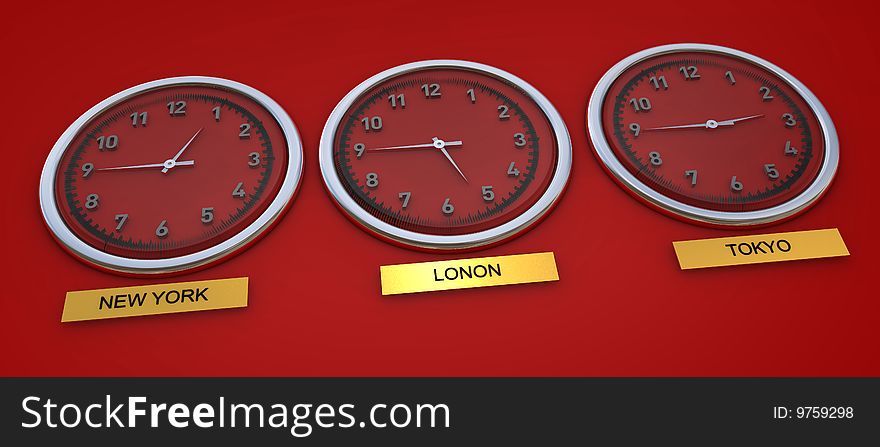 World time for 3 major global cities. World time for 3 major global cities