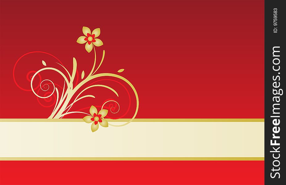 Red gold text bar with floral design. Red gold text bar with floral design