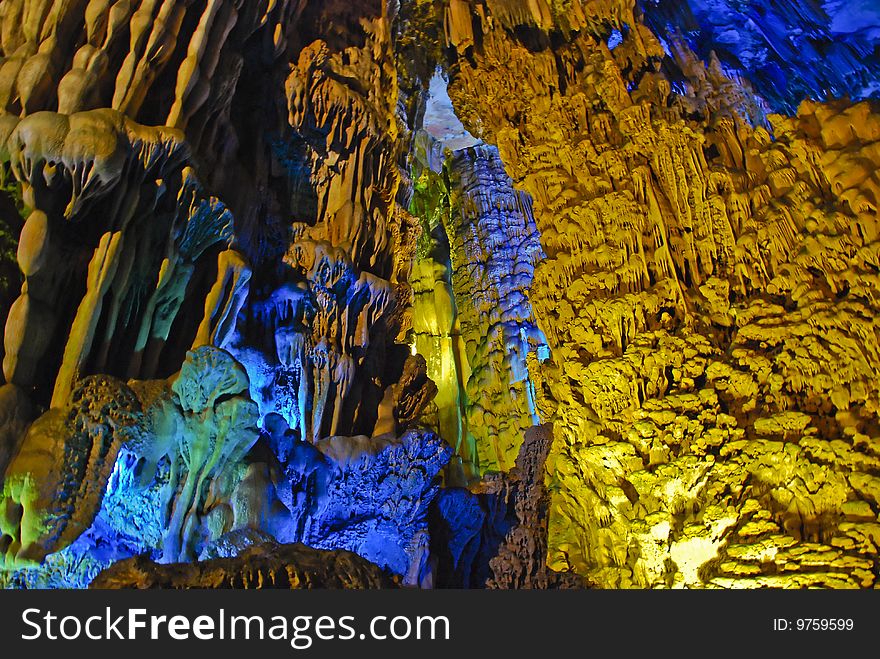 Reed Flute stalagmite cave near Guilin in Southwestern China. Reed Flute stalagmite cave near Guilin in Southwestern China