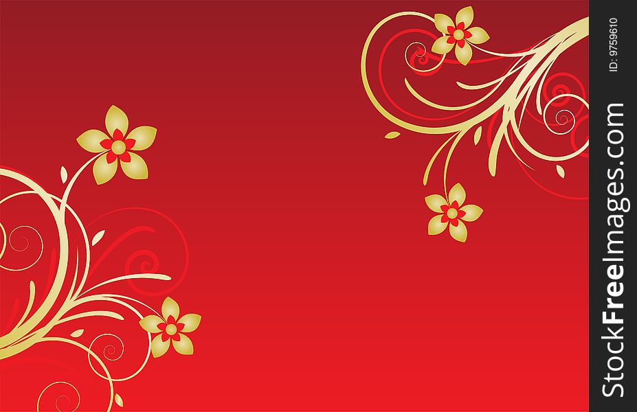 Red and gold floral frame for design/card