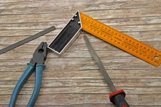 Technician S Tools On Old Wood Stock Image Technician S Tools On Old Wood Stock Image