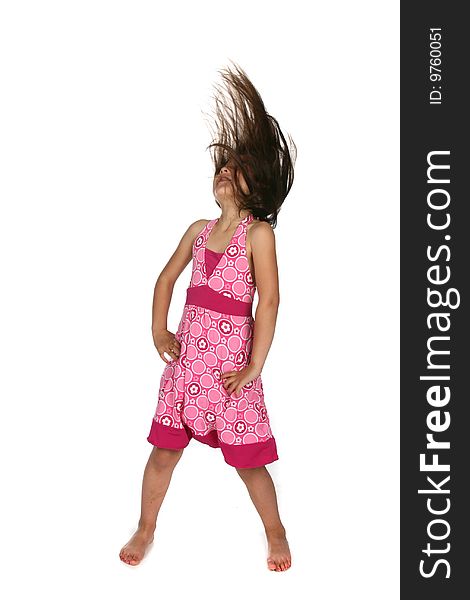 Girl In Pink Dress Tossing Her Hair Back