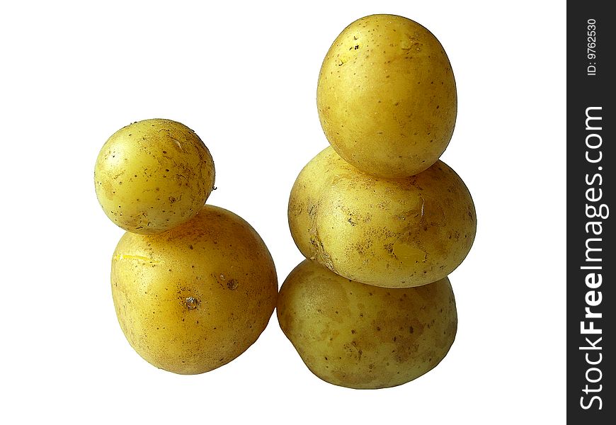 Five new potatoes boiled in their jackets . On a white background without shadow. Five new potatoes boiled in their jackets . On a white background without shadow.