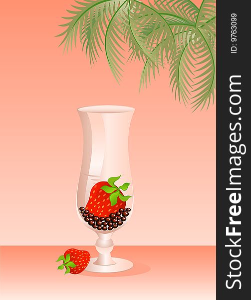 Beautiful bright strawberry in a glass for a cocktail