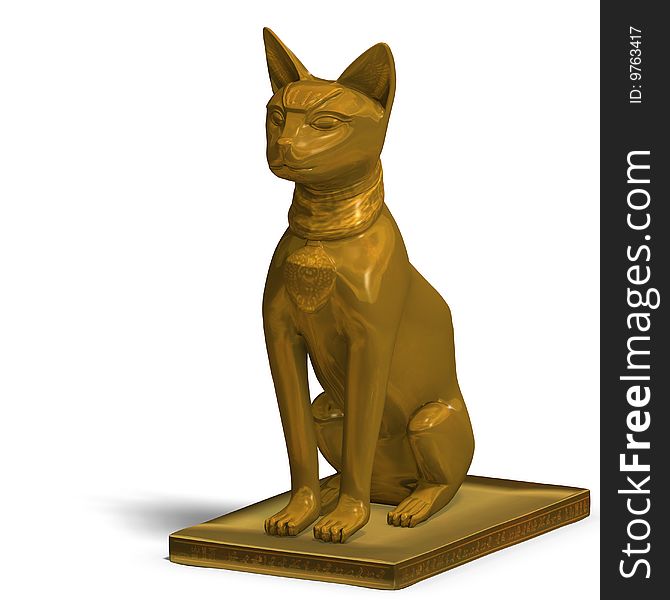 Rendering of the egyp cat statue bast with Clipping Path and shadow over white. Rendering of the egyp cat statue bast with Clipping Path and shadow over white