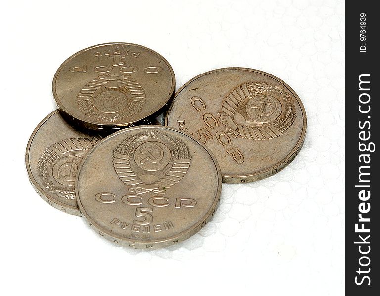Coins USSR blazon on white background at the top