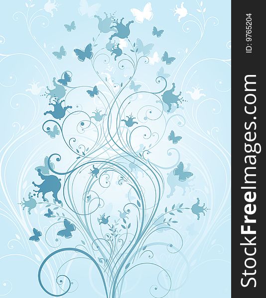 Winter floral background with butterflies